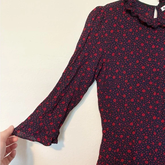 Reformation Stevie Dress Mini Floral Ruffle Collar Blue/Red Sz 12 (Runs Small) - Picture 7 of 12